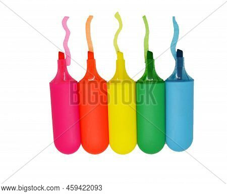 Markers On A White Background. The Photo Shows Multi-colored Markers On A White Background.