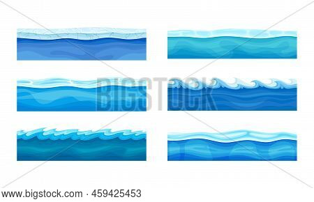 Blue Water Surface With Ice And Curved Waves Vector Set