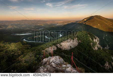 Ovcar-kablar Gorge And West Morava River Meandering In Serbia, View From Top Of Kablar Mountain