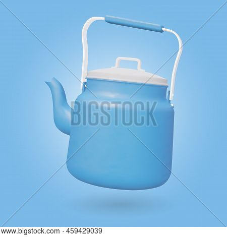 Camping Kettle Isolated On Blue Background. 3d Vector Illustration.