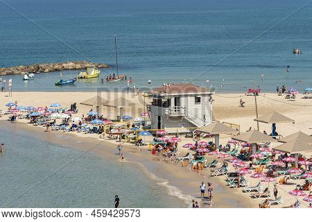Israel Netanya September 2021. Lifeguard Station On The Beach. Beach In Netanya And Lifeguards.