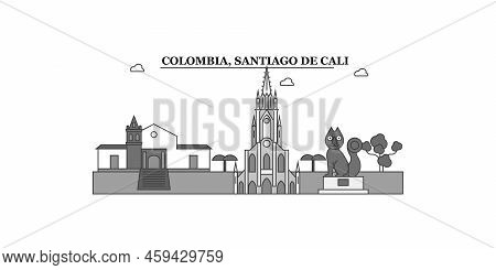 Colombia, Santiago De Cali City Skyline Isolated Vector Illustration, Icons