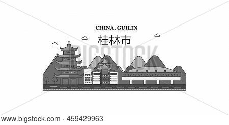 China, Guilin City Skyline Isolated Vector Illustration, Icons