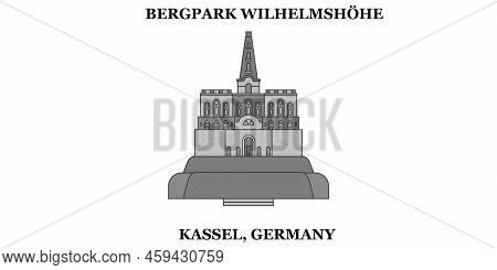 Germany, Kassel, Bergpark Wilhelmshohe City Skyline Isolated Vector Illustration, Icons