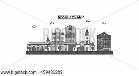 Spain, Oviedo City Skyline Isolated Vector Illustration, Icons