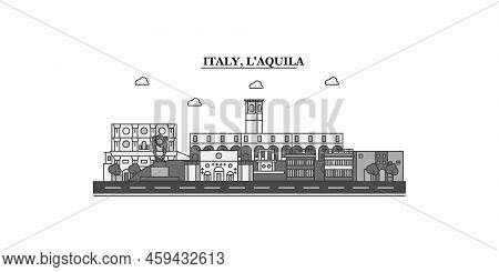 Italy, Laquila City Skyline Isolated Vector Illustration, Icons