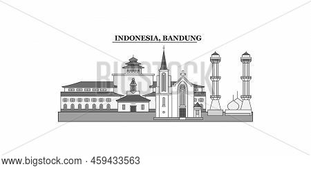 Indonesia, Bandung City Skyline Isolated Vector Illustration, Icons