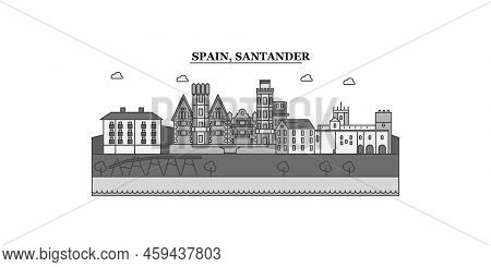 Spain, Santander City Skyline Isolated Vector Illustration, Icons