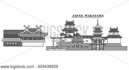 Japan, Wakayama City Skyline Isolated Vector Illustration, Icons