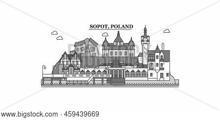 Poland, Sopot City Skyline Isolated Vector Illustration, Icons