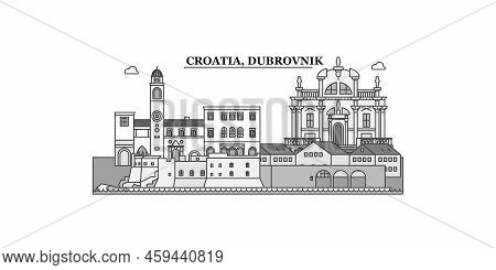 Croatia, Dubrovnik City Skyline Isolated Vector Illustration, Icons