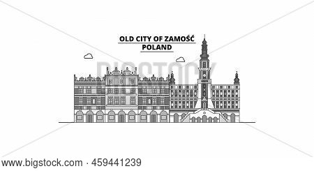 Poland, Zamosc City Skyline Isolated Vector Illustration, Icons