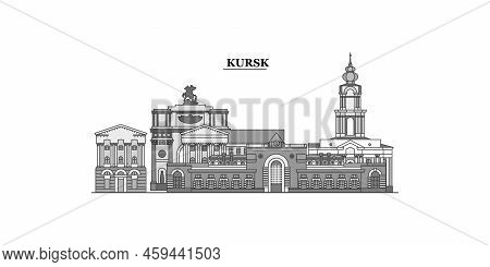 Russia, Kursk City Skyline Isolated Vector Illustration, Icons