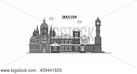 Russia, Irkutsk City Skyline Isolated Vector Illustration, Icons