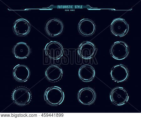 Hud Interface Round Frames, Aim Control And Target Circles, Vector Digital Ui Dashboard. Virtual Cyb