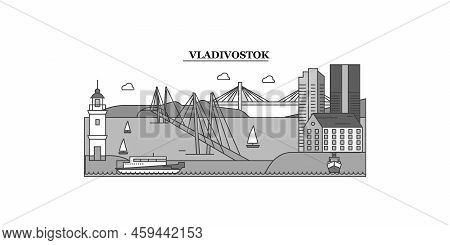 Russia, Vladivostok City Skyline Isolated Vector Illustration, Icons