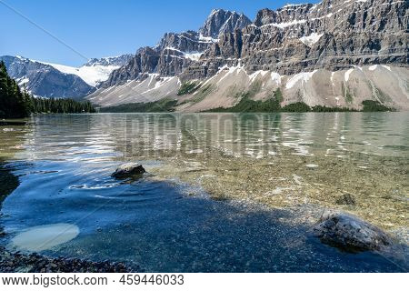 Bow Lake In Banff National Park Along The Icefields Parkway In Summer