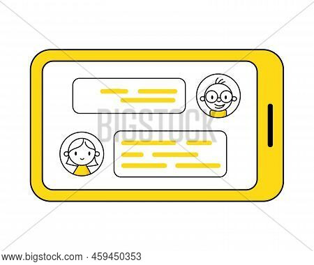 Mobile Phone With Messages On A Screen. Speech Bubble With Avatars. Communication And Social Media C