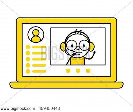 Man Having Online Stream Or Online Call. Communication And Social Media Concept. Vector Stock Illust