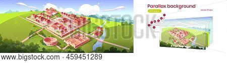 Parallax Background Ancient Rome City Isometric Cartoon Cityscape. Separated Vector Layers Of Capito
