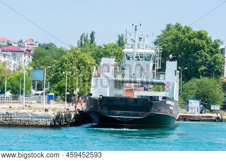 Russia, Crimea - Jul 08, 2022: Sevastopol Crimea Russia Bay City Sea Pier Ferry Transport Sky, From 