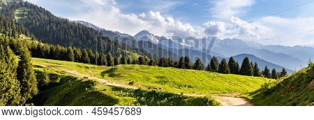 A Famous Hiking Trail Near The Famous Tourist Site Kok Zhailau. Mountain Almaty Amazing Panorama