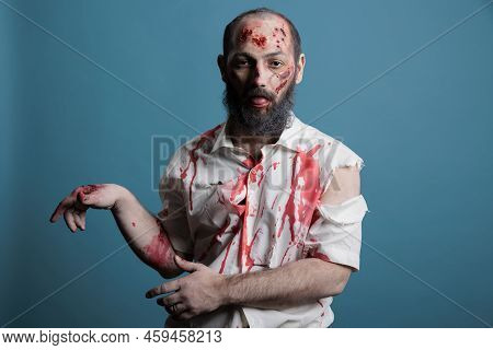 Halloween Corpse Indicating Sideways Direction, Pointing To Left Or Right Sides In Front Of Studio C