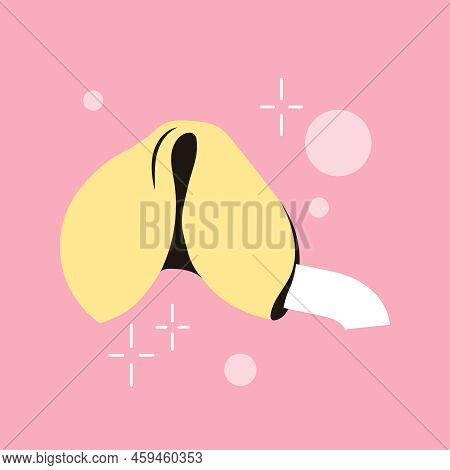 Fortune Cookies With Funny Predictions On Paper. Sweet Chinese Flowerless Wisdom Cookies. Traditiona