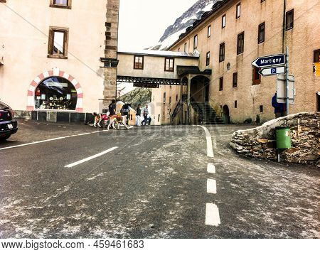 Petit Bernard, Switzerland - July 08, 2013: The Top Of The Pass Road From Switzerland To Italy Is Ev