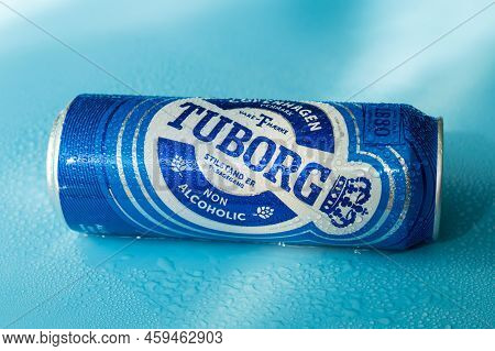 Tyumen, Russia-august 02, 2022: Tuborg, A Danish Brewing Company Founded In 1873 In Hellerup, A Can 