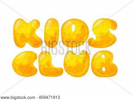 Kids Zone Vector Cartoon Banner. Honey Letters For Childrens Playroom Decoration. Sign For Childrens