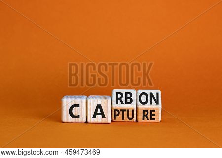 Carbon Capture Symbol. Turned Wooden Cubes And Changed The Concept Word Carbon To Capture. Beautiful