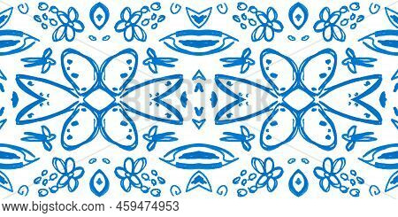 Italian Majolica Tile. Seamless Azulejo Mosaic. Retro Portuguese Ceramic. Mexican Ethnic Illustratio
