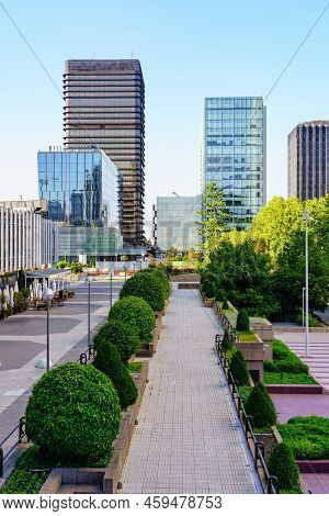 Madrid, Spain - July 30, 2022: Financial District In The Center Of Madrid With Modern Buildings Head
