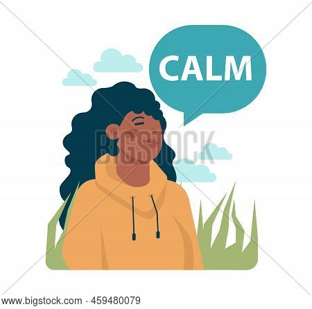 Happy And Calm Character. Idea Of Heart And Mind Harmony