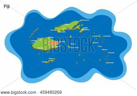 3d Vector Illustration Of Colorful Touristic Map Of Fiji Islands Country Shape