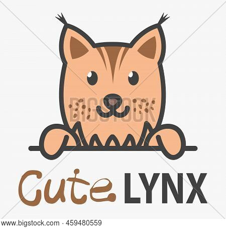 Logo Template With Cute Lynx Or Bobcat. Vector Logo Design Template For Zoo, Veterinary Clinics, Etc