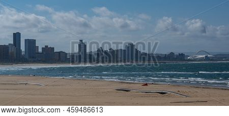 Durban, South Africa, February 23, 2022: Durban Skyline With The Moses Mabhida Stadium Football Stad
