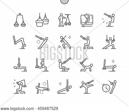 Fitness Trx Exercises. Workout. People Doing Exercise With Suspension Training. Healthy Lifestyle. T