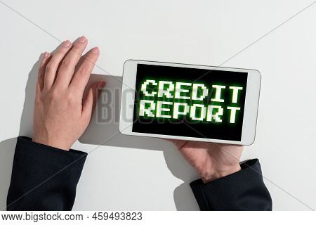Text Sign Showing Credit Report. Conceptual Photo Borrowing Rap Sheet Bill And Dues Payment Score De