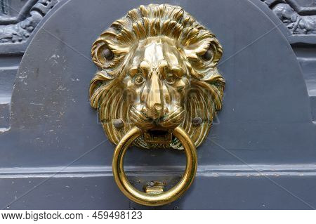 European Vintage Old Metal Wrought Iron Door Knocker. Design Detail. Paris.