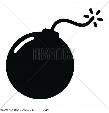 Bomb Icon, Bomb With Burning Wick, Bomb Illustration In Flat Style Isolated On White Background, Bom