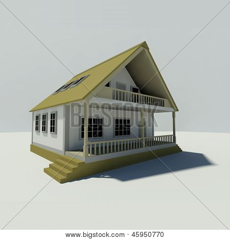 Hus på hvid baggrund. Lavet i 3D.