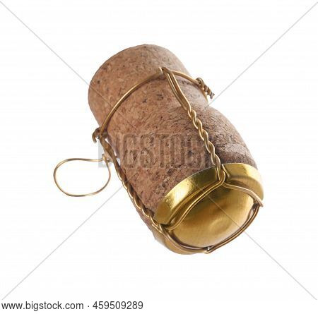 Cork Of Sparkling Wine And Muselet Cap Isolated On White