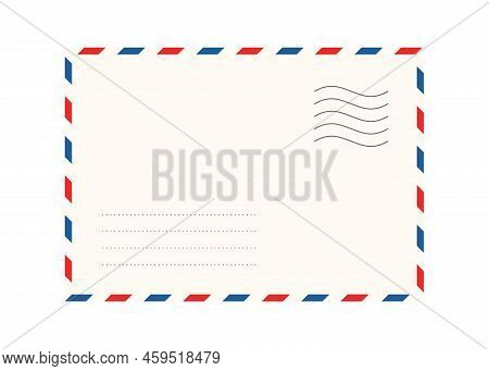 Airmail Envelope Frame With Postage Stamps. Vintage Air Mail Postcard Back Template With Diagonal Bl