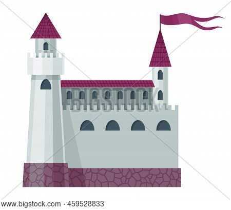 Medieval Kingdom Castle Or Royal Fortress. Fairy-tale Buildind Of Middle Ages Historic Period. Vecto