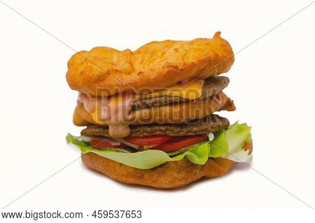 Hungarian Style Hamburger Close Up, White Background
