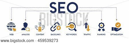Seo Banner Web Icon Vector Illustration Concept For Search Engine Optimization With Icon And Symbol 