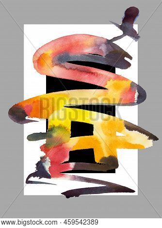 Abstract Lively Colorful Watercolor Formation With Grey, White And Black Frames