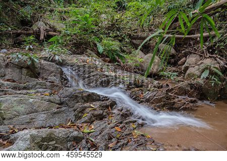 Water Flow On Tat Moel Waterfall At Khuntan Mountain National Park.the Khun Than Mountain Range Of T